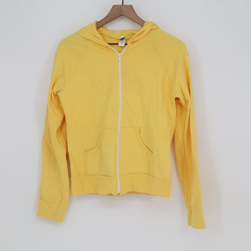 Banzai Hoodie Womens S/M Zip Up Yellow Raglan Sleeve Cotton USA Good